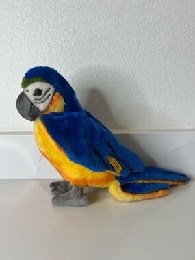 Vintage Steiff Parrot Plush Blue Yellow Macaw Stuffed Animal Toy 12 Inch Soft